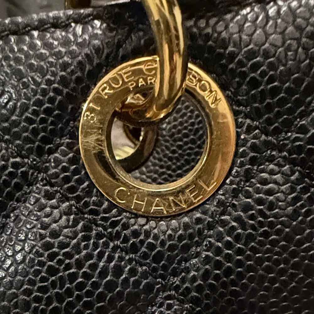 CHANEL Black Quilted Caviar Leather Petite Shopper with Gold Hardware. - Picture 6 of 16